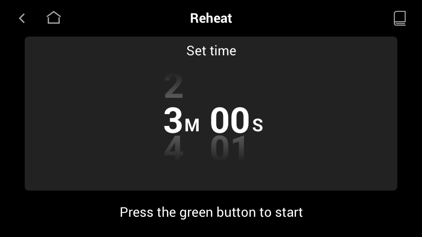 Oven UI for setting minutes and seconds on the reheat timer