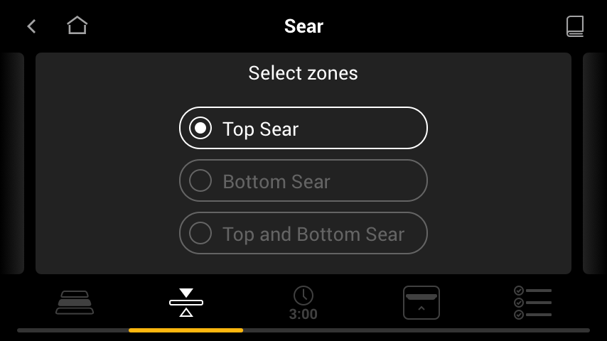 Oven UI sear selections for top, bottom, or both ingredients