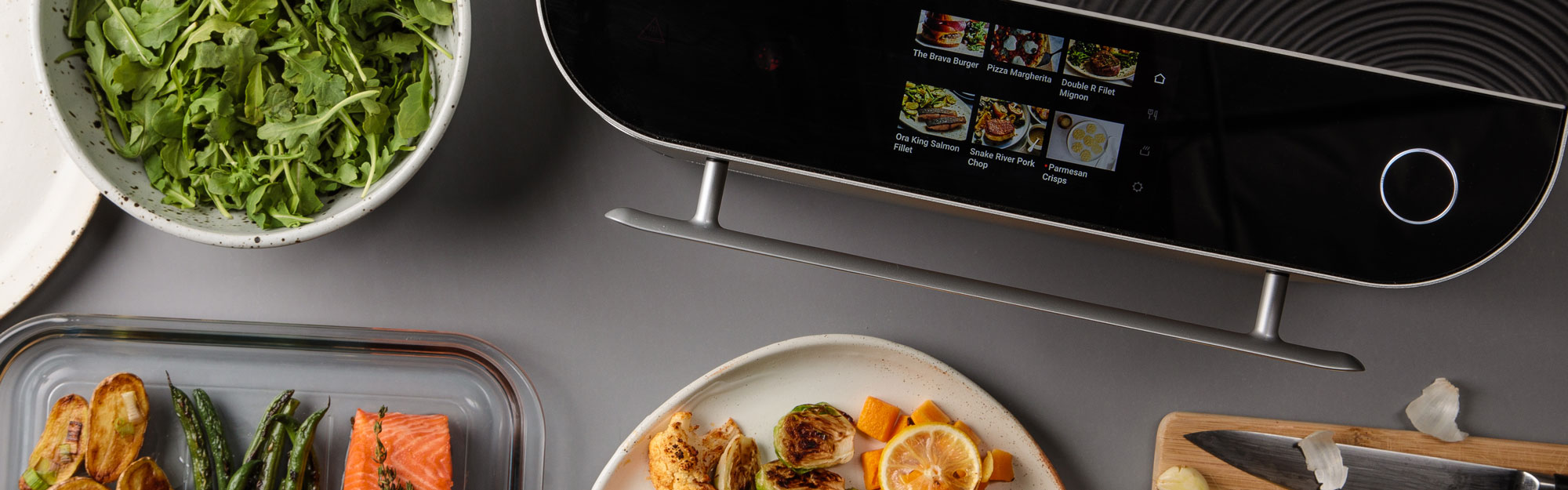 Top view of oven with food surrounding
