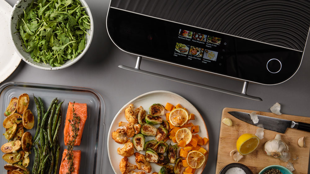 Top view of oven with food surrounding
